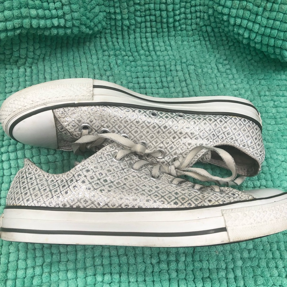 Metallic Silver Low-Top Lace-Up Sneakers